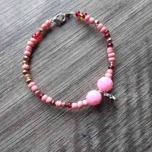Bubblegum- Pink and Red Flower Charm Bracelet